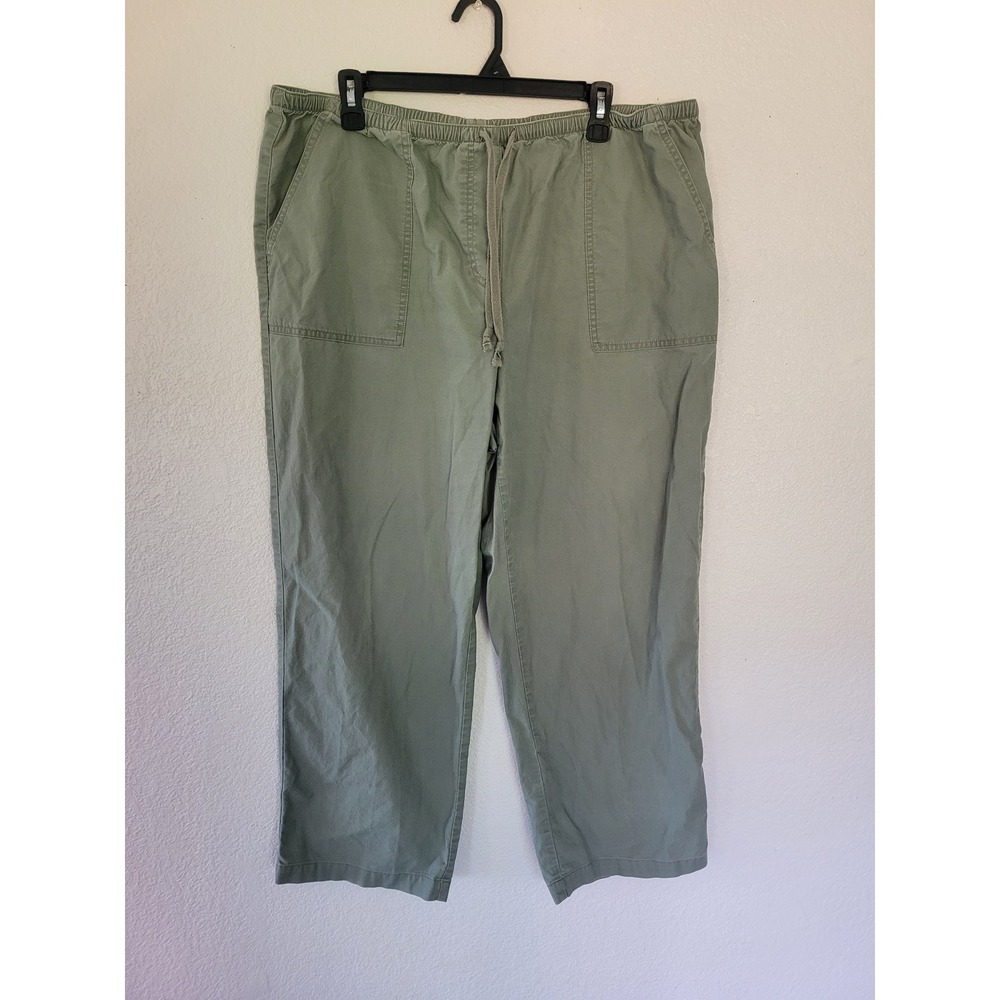 LL Bean Classic Fit Pants XL Petite Sage Green Cotton Elastic Drawstring #24